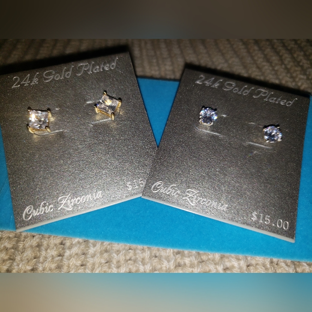(2) cubic zirconia crystal earring sets - Picture 2 of 10